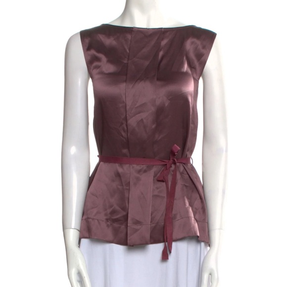 Eres silky  Mauve Sleeveless Blouse with Ribbon. Belt. lLike New - Picture 3 of 7